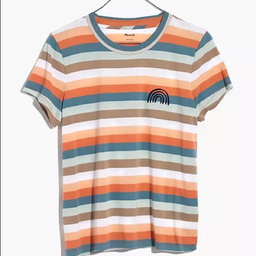 Madewell Orange/Blue/White Striped Rainbow Cotton Tee